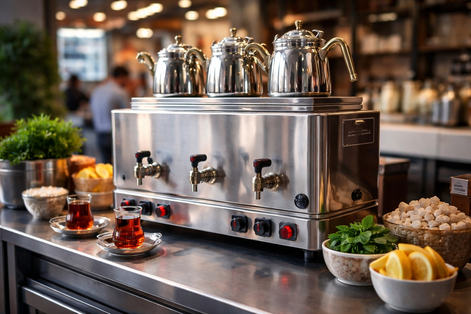 İstanbul’da kafe ve çay ocağı için kullanılan paslanmaz çelik sanayi tipi çay kazanı ve demlikler (Çay Kazanı Fiyatları 2026)