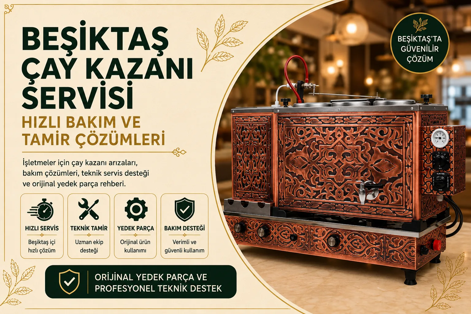 Beşiktaş Çay Kazanı Servisi için bakır çay kazanı bakım, tamir ve yedek parça hizmeti görseli.