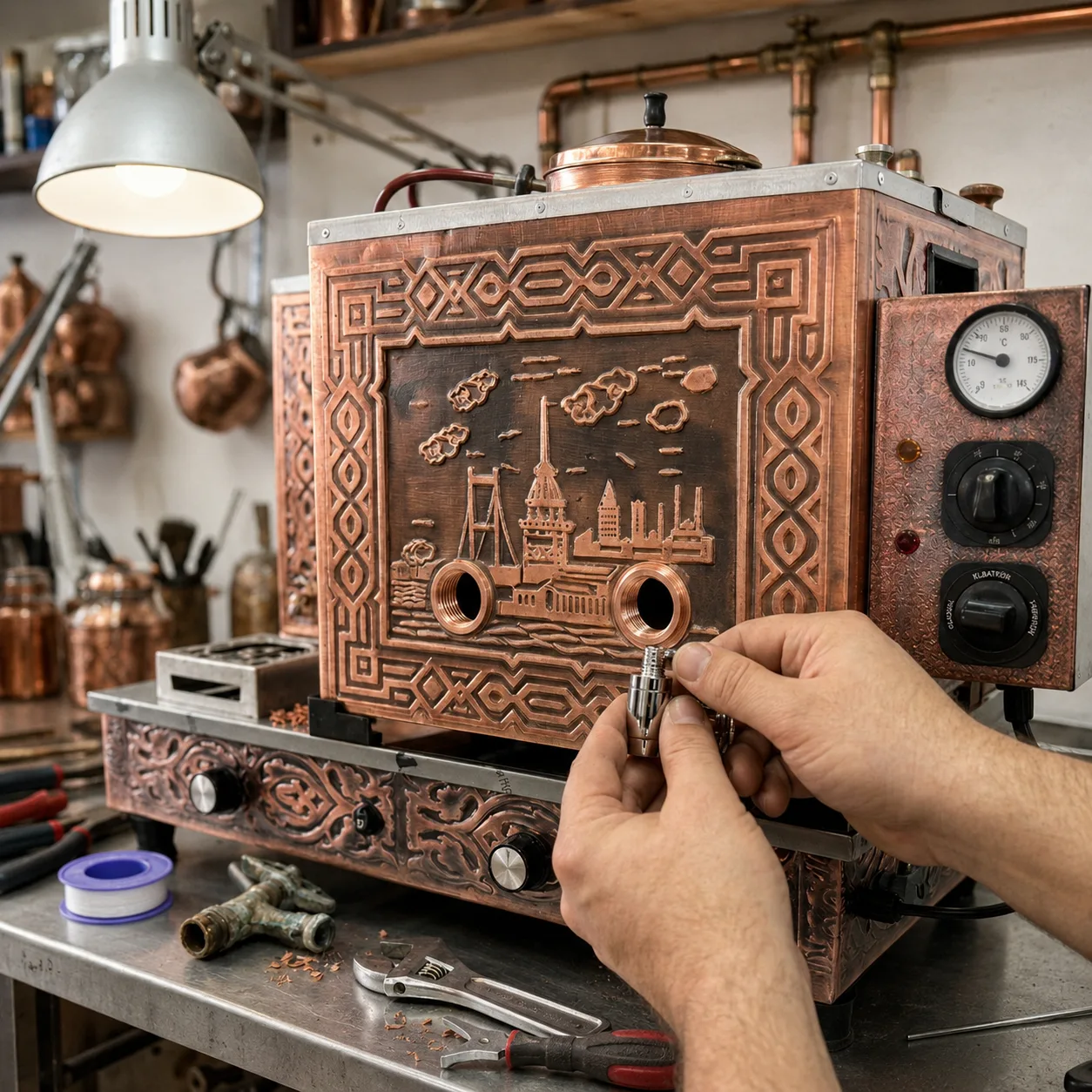 Çay kazanı musluk değişimi yapılan teknik servis işlemi