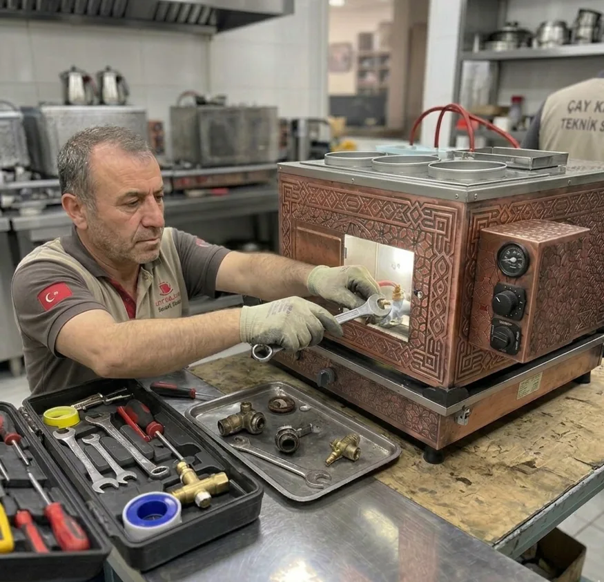 Çay kazanı gaz musluğu değişimi yapılan teknik servis işlemi