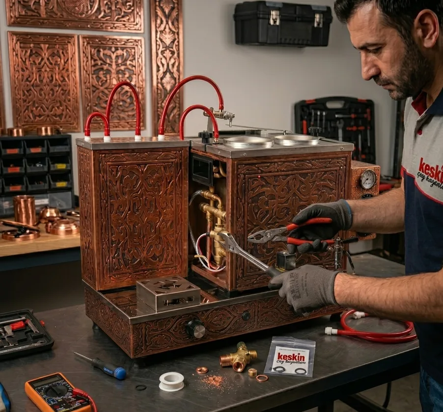 Çay kazanı su ventili değişimi yapılan teknik servis işlemi